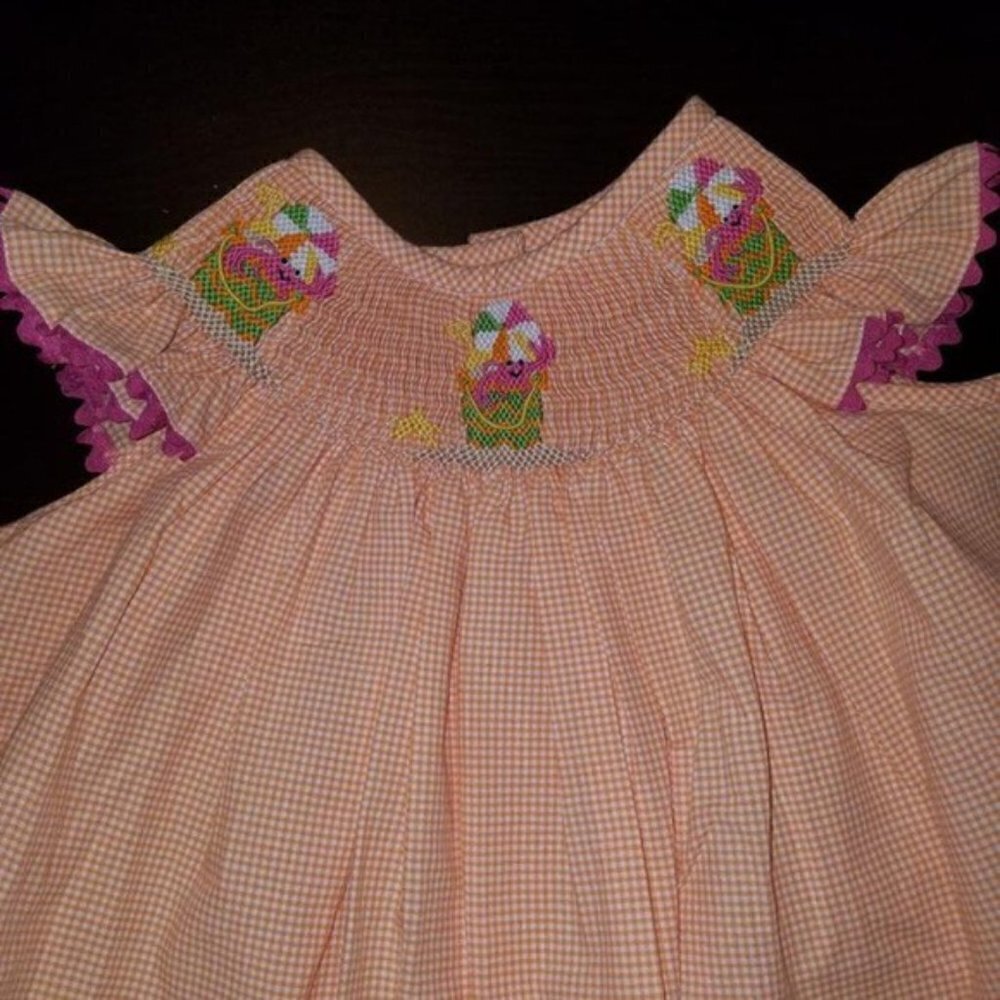 Castles And Crown boutique smocked dress sz 18-24 orange gingham summer - Picture 2 of 8